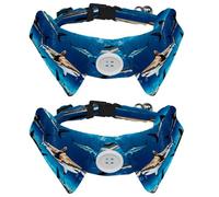 2 Pack Bowtie Dog Collar with Bell, Detachable and Adjustable Bow Tie Collar for Small Pet Cats Kitten Underwater Sharks