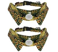 2 Pack Bowtie Dog Collar with Bell, Detachable and Adjustable Bow Tie Collar for Small Pet, Farmhouse Chicken Fence Sunflower