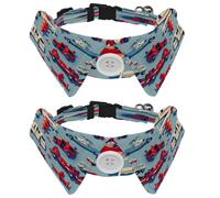 2 Pack Bowtie Dog Collar with Bell, Detachable and Adjustable Bow Tie Collar for Small Pet, Fire Truck Planes