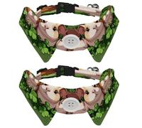 2 Pack Bowtie Dog Collar with Bell, Detachable and Adjustable Bow Tie Collar for Small Pet, Guinea Pigs Green Clover