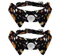 2 Pack Bowtie Dog Collar with Bell, Detachable and Adjustable Bow Tie Collar for Small Pet, Halloween Pumpkin Ghosts