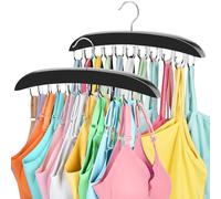 2 Pack Bra Organizer for Closet, 360° Rotating Bra Hanger Space Saving w/20 Foldable Metal Hooks, Tank Top Hanger Closet Organizers and Storage for Camisoles/Tank Tops/Bras/Belts/Scarves Black