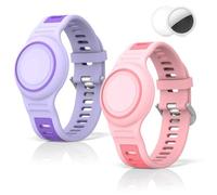 2-Pack Bracelet Compatible with AirTag for Kids, Waterproof Airtag Bracelet Full Coverage Protective Case Design Soft Silicone Hidden Air Tag Holder for Toddler Child Elderly (Pink+Purple)
