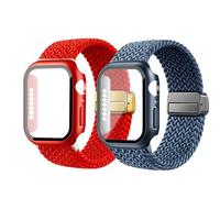 2 pack Braided Bands With Magnetic Clasp Compatible with Apple Watch Band 40mm 41mm 42mm 44mm 45mm 46mm for Women Men,Nylon Stretchy Strap Wach Case for iWatch Series 11 10 9 8 7 6 5 4 SE