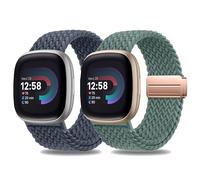 2 Pack Braided Magnetic Straps Compatible with Fitbit Versa 4/Fitbit Versa 3/Sense 2/Sense 1,Soft Stretchy Elastic Nylon Sport Loop Strap for Women Men
