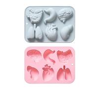 2 Pack Brain Heart Lungs Silicone Molds, Human Organst Themed Baking Moulds for Chocolate, Ice Cube, Cake, Dessert, Candy, Soap, Cupcake Topper, Jelly, Pudding, Wax Melts