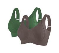 2 Pack Bras for Women Ribbed Bralettes Sports Bra Comfortable Soft-Non Wired Seamless Bras Women Stretch Support Lift Full Coverage Bralettes Everyday Plus Size Bra with Adjustable Padded