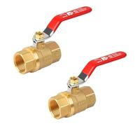 2 Pack Brass 1/2" Full Port Ball Valve with Red Vinyl Handle, NPT Female x Female Thread, 150 PSI WSP/600 WOG (1/2")