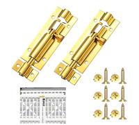 2 Pack Brass Bolt Lock Door Bolts 3 Inch,Door Security Slide Latch with Stainless Steel Screws Tower Bolt Lock for Internal Doors Bathroom Shed Fence Cabinets Windows (Gold)