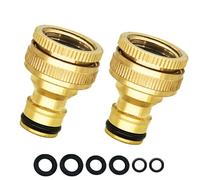 2 Pack Brass Garden Hose Tap Connector - 3/4 inch & 1/2 inch 2-in-1 Brass Female Threaded Tap Connector for Hosepipe, Outdoor Threaded Tap Connector, Threaded Faucet Adapter