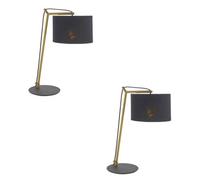 2 Pack Brass Plated Angular Table Lamp - Black Base & Cotton Shade - Desk Light