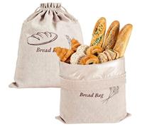 2 Pack Bread Bags, Bread Storage Bags with TPU Lined and Drawstring, Bread Bags For Homemade Bread, Reusable Linen Bread Bag for Bread, Potatoes, And Other