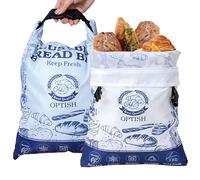 2 Pack Bread Bags for Homemade Bread, Reusable Sourdough Bags for Fresh Keeping with Lining & Zipper, Freezer Safe & BPA Free, for Gift Giving, White & Blue