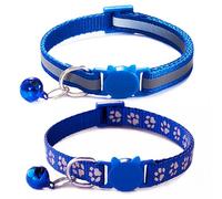2-Pack Break Away Cat Collar with Bell,Dark Blue Cute Nylon Kitten Collar with Bell,Adjustable Reflective Cat Collars for XXS XSmall Girl Pets Female Kitty X-Small, Neck 7-12 Inch
