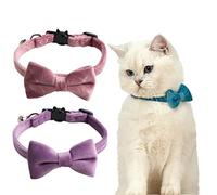 2 Pack Breakaway Cat Collars with Bell and Bowtie Comfortable Velvet Cat Collar with Cute Safety Buckle Adjustable Pet Collar for Kitty Kitten Puppy Neck Accessories for Daily Wearing Kitten