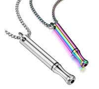 2 Pack Breathing Necklace for Anxiety Relief, Stainless Steel Whistle Pendant for Deep Breathing Exercise, Anti Stress Inhaler Necklace Gift for Women & Men - Silver & Multicolour