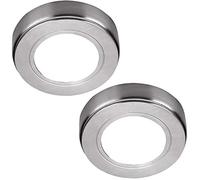 2 Pack | Bright 2.6W LED Under Cabinet Spot Lights & Driver Kit | Chrome & Natural White | Surface Mounted Fitting | Kitchen Worktop Countertop Cupboard Unit Down Light | Modern Round Lighting