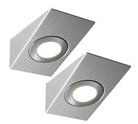 2 Pack | Bright 2.6W LED Under Cabinet Wedge Spot Lights & Driver Kit | Stainless Steel & Warm White | Kitchen Worktop Countertop Cupboard Unit Down Light | Modern Lighting Fitting
