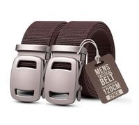 2 Pack Brown Mens Nylon Canvas Webbing Belts With Quick Release Automatic Slide Buckles For Outdoor Daily Wear
