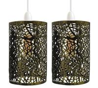 2 Pack Brushed Brass Metal Pendant Light Shade with Fern Leaf Decoration Creating Lovely Effect Against The Walls