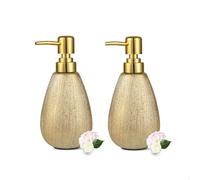 2 Pack Brushed Gold Ceramic Soap Dispenser, 11 oz Refillable Hand Soap and Sanitizer Pump, 3D Textured Design for Kitchen or Bathroom Décor, Brushed Gold