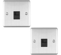 2 PACK BT Master Telephone Socket SATIN STEEL & Black PSTN Line Wall Plate