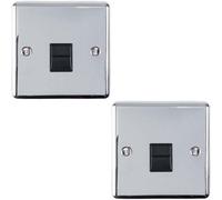 2 Pack Bt Telephone Extension Socket Chrome & Black Secondary Plate