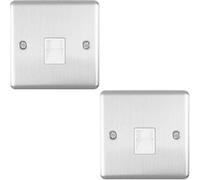 2 PACK BT Telephone Slave Extension Socket SATIN STEEL & White Secondary Plate