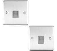 2 PACK BT Telephone Slave Extension Socket SATIN STEEL & Grey Secondary Plate
