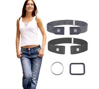 2 Pack Buckle-Free Elastic Belt for Men or Women, Invisible Stretch Elastic Belt, Without Buckle, No Bulge, Invisible Belt, Elastic Belt with Optional 2 Buckles, Black + grey, M