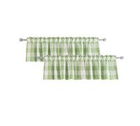 2 Pack Buffalo Check Valances for Windows Living Room Classic Gingham Plaid Valance 18" Long Bedroom Bathroom Rod Pocket Country Farmhouse Kitchen Window Curtain Valances - 54"x18" Green & White