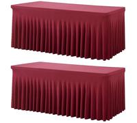 2 Pack Burgundy Spandex Table Clothes for 6 Foot Rectangle Tables, Wrinkle Free Fitted Table Cover 6ft Maroon Stretch Tablecloths with Skirt for Parties Weddings Birthday Banquet Baby Shower