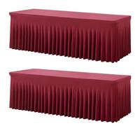 2 Pack Burgundy Spandex Table Clothes for 8 Foot Rectangle Tables, Wrinkle Free Fitted Table Cover 8ft Maroon Stretch Tablecloths with Skirt for Parties Weddings Birthday Banquet Baby Shower