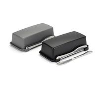 2 Pack Butter Dish with Lid, Gray & Black Plastic Butter Dish with Lid and Knife, Durable & Stylish Butter Crock Butter Container for Countertop & Fridge, Ideal Kitchen Gift, Easy-Clean Design