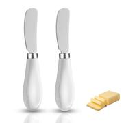 2 Pack Butter Knife, Stainless Steel Butter Knives with White Ceramic Handles, Multipurpose Spreader Set for Easy Spreading Butter Jam Cream Cheese Toast Sandwich, Dishwasher Safe Kitchen Utensils