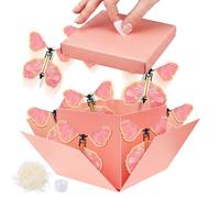 2 Pack Butterfly Explosion Gift Box with 16 Flying Butterflies Creative DIY Pop up Surprise Exploding Boxes with Ribbon & Raffia for Graduation, Birthday, Anniversary and Weddings(Pink)