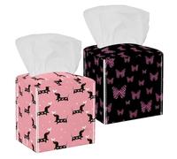 2 pack Butterfly on Black Background Tissue Box Cover Leather Facial Tissue Dispenser Box Holder for Dresser Bathroom Decorative