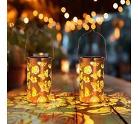 2 Pack Butterfly Rose Solar Lanterns Outdoor Hanging Lantern Lights, Butterfly Rose Hollowed-Out Metal Decor Lantern, Butterfly Garden Decoration for Patio, Yard