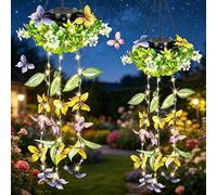 2 Pack Butterfly Solar Garden Lights, Colorful Solar Garden Lights with Fluttering Butterflies Flowers, Waterproof Hanging Artificial Plants for Patio, Birthday Kids Play Area, Garden Ornaments Outdoo
