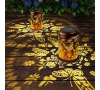 2 Pack Butterfly Solar Lantern - Gift for Mom Women Birthday & Christmas Waterproof Outdoor Garden Lights Hanging Standing Metal Garden Gifts Decor,