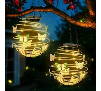 2 Pack Butterfly Solar Lights Outdoor, LED Hanging Spiral Lanterns with Handle, Waterproof Solar-Powered Butterflies Garden Decor Lights for Pathway, Garden, Patio, Porch and Yard, Gifts for Women