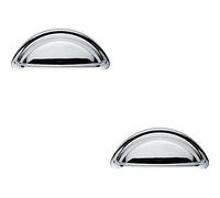 2 Pack | Cabinet Cup Pull Handle - 94 x 41.5mm - 76mm Fixing Centres - Polished Chrome | Pull Handle for Lightweight Internal Cupboard Doors - Metal Cabinet Cup Pull Handle - Kitchen Drawers