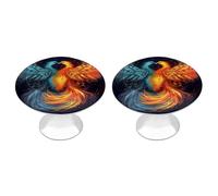 2 Pack Cabinet Knobs 1.1 Inch Single Hole Drawer Pulls Handles Decorative Fire and Water Phoenix Furniture Knobs for Dresser Kitchen Bathroom Cupboard Wardrobe Vanity Closet Door Hardware