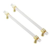 2 Pack Cabinet Knobs Round Clear Acrylic Drawer Handle, Modern T Bar Kitchen Hardware Furniture Decorative Closet Pull Knob Bathroom Dresser Handles with Golden Zinc Alloy Base