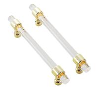 2 Pack Cabinet Knobs Round Clear Acrylic Drawer Handle, Modern T Bar Kitchen Hardware Furniture Decorative Closet Pull Knob Bathroom Dresser Handles with Golden Zinc Alloy Base