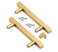 2 Pack Cabinet Pulls Aluminum Alloy Cabinet Knobs T Bar Cupboard Door Handles Square Kitchen Door Levers for Bathroom,Closet,Wardrobe,Furniture Hardware (Hole Distance 352mm,Gold)