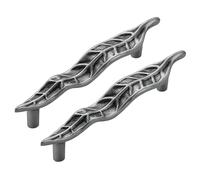 2 Pack Cabinet Pulls Kitchen Door Handles Solid Zinc Alloy Cupboard Hardware Drawer Pull Creative Leaf Shaped Knob for Wardrobes Dresser Closet Handle, 96mm Hole Centers