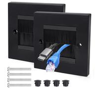 2 Pack Cable Brush Plate, Brush Wall Plate, Cable Entry Cover, Single Gang Brush Panel for Covering Outlets, Cables Pass Through Insert for Wires, Receptacles and Tidying Cords (Black)