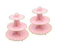 2 Pack Cake Stand 3-Tier Cardboard Cupcake Stand, Cardboard Cake Stands for Afternoon Tea, Dessert Tower for Party, Round Dessert Tower for Birthday Party, Wedding and Baby Shower (Pink - 2Pcs)