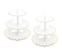 2 Pack Cake Stand 3-Tier Cardboard Cupcake Stand, Cardboard Cake Stands for Afternoon Tea, Dessert Tower for Party, Round Dessert Tower for Birthday Party, Wedding and Baby Shower (White - 2Pcs)